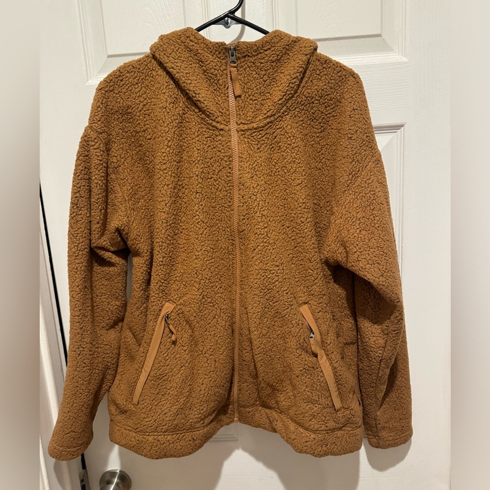 North face hooded furry fleece teddy bear jacket